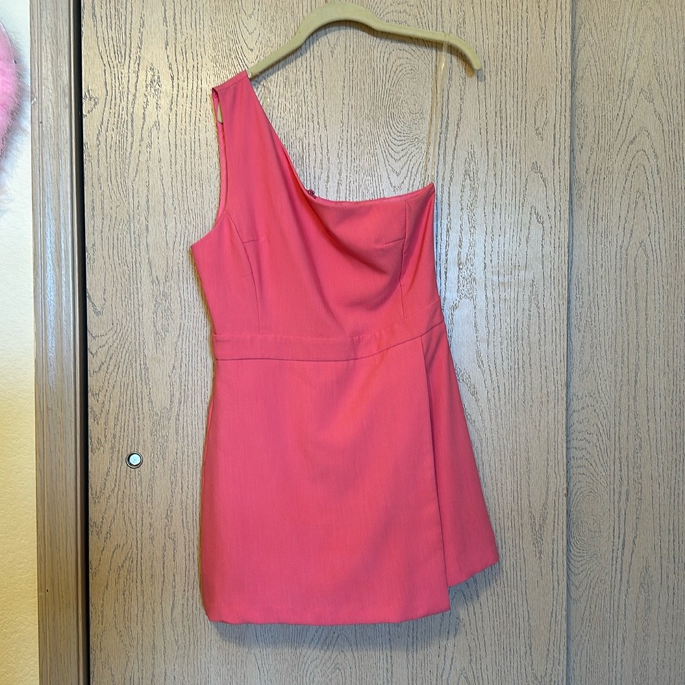ONE SHOULDER PINK DRESS WITH BUILT IN SHORTS